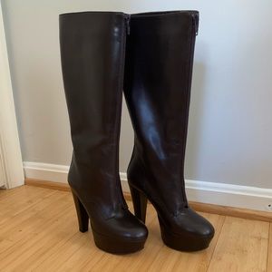 Marni Brown Leather Zip Front Platform Heel Boot